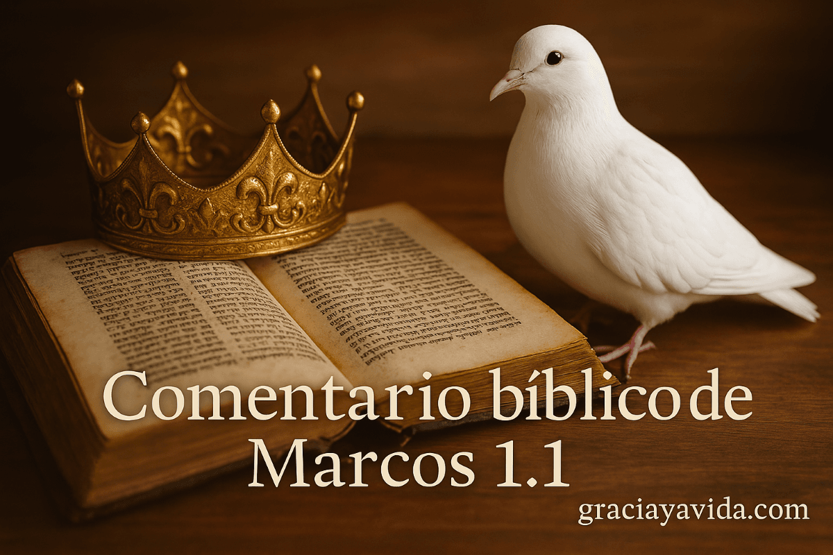 Imagen ilustrativa del Evangelio de Marcos 1:1 con el título “Comentario bíblico”