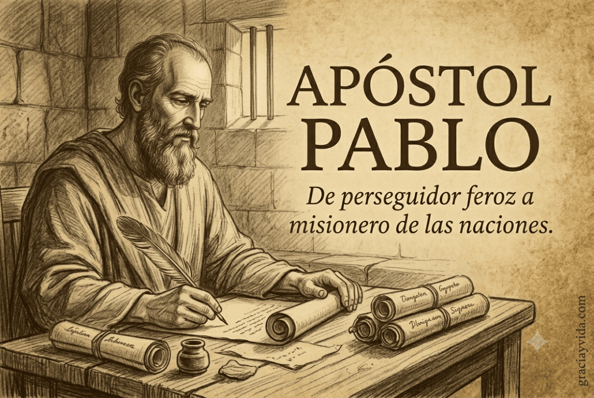 Ilustración caligráfica del apóstol Pablo escribiendo sus cartas y epístolas ministeriales.