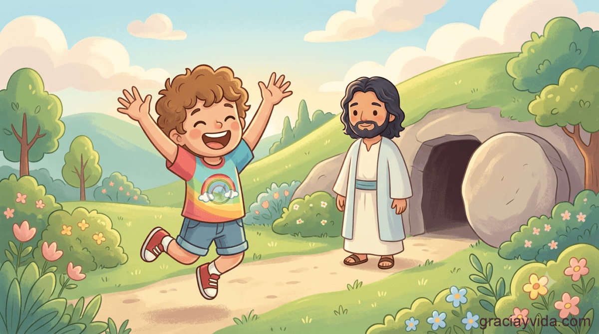 Niño festejando la resurrección de Jesús y el poder de Dios - Efesios 1:19-21