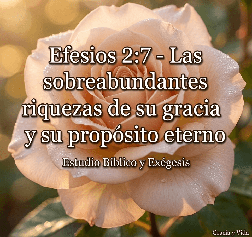 Imagen con texto sobre Efesios 2:7 y las riquezas de su gracia sobre fondo de rosa pálido.