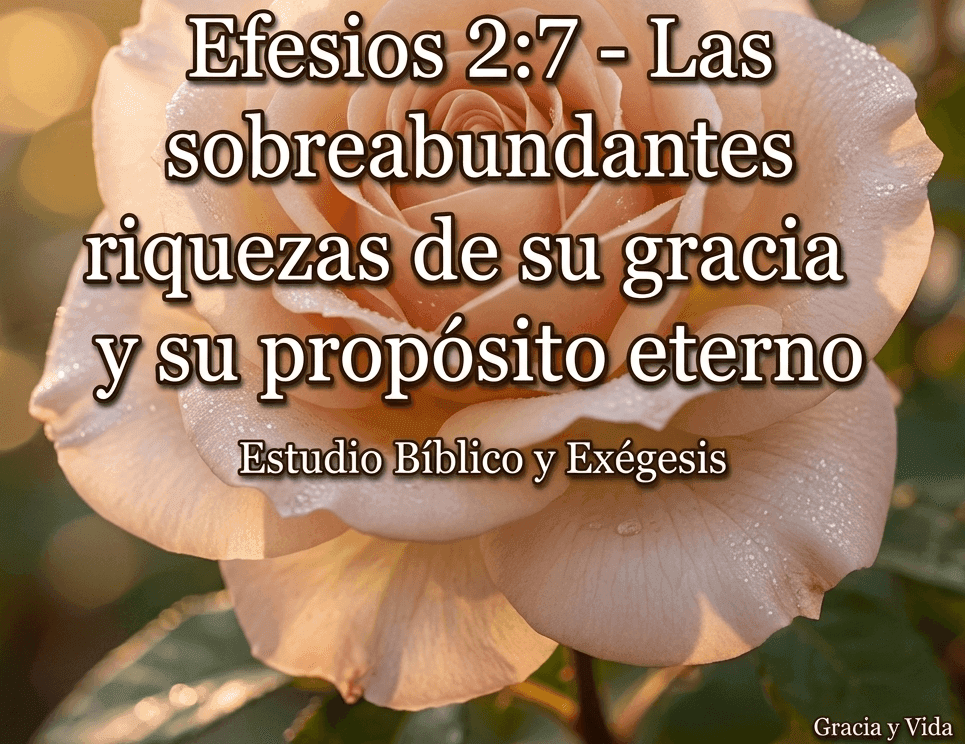 Imagen con texto sobre Efesios 2:7 y las riquezas de su gracia sobre fondo de rosa pálido.